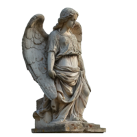 AI generated stone statue of a winged female angel isolated on transparent background ,generative ai png