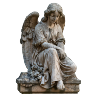 AI generated stone statue of a winged female angel isolated on transparent background ,generative ai png