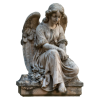 AI generated stone statue of a winged female angel isolated on transparent background ,generative ai png