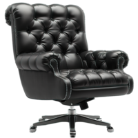 AI generated boss chair isolated on transparent background ,black leather arm chair png ,generative ai