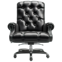 AI generated boss chair isolated on transparent background ,black leather arm chair png ,generative ai