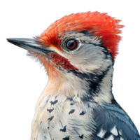 AI generated woodpecker isolated on transparent background ,woodpecker macro potrait ,generative ai png