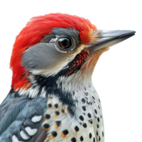 AI generated woodpecker isolated on transparent background ,woodpecker macro potrait ,generative ai png