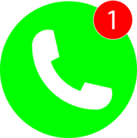 Phone icon with one missed call sign, white on green background for graphic design, logo, web site, social media, mobile app, ui illustration. png