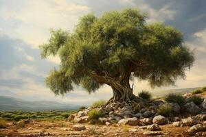 AI generated Verdant Olives tree garden branch. Generate Ai photo