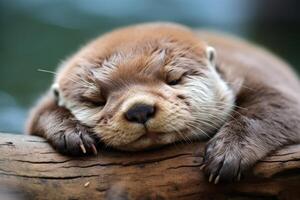 AI generated Cuddly Otter baby lying. Generate Ai photo