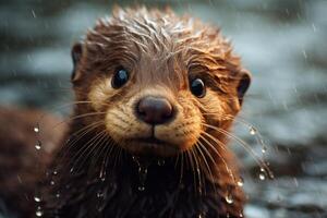 AI generated Adorable Otter baby wet. Generate Ai photo