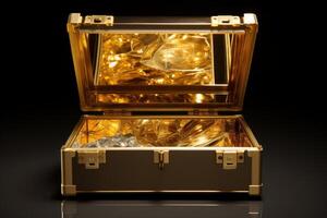 AI generated Dazzling Open suitcase golden. Generate Ai photo