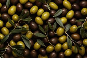 AI generated Peaceful Olive fresh background topview. Generate Ai photo