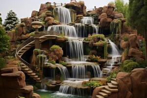 ai generado tranquilo al aire libre fuente cascada Roca. generar ai foto