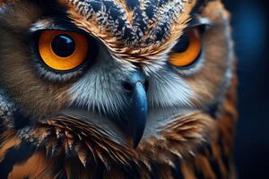 AI generated Intriguing Owl portrait bird face. Generate Ai photo