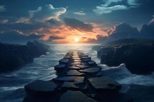 AI generated Winding Path leading ocean way. Generate Ai photo