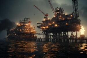 AI generated Offshore Gas rig platform. Generate Ai photo