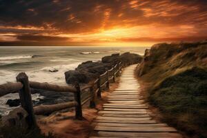 AI generated Sandy Path leading ocean. Generate Ai photo