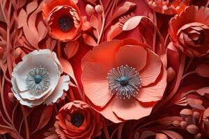 AI generated Delicate Paper poppy art closeup. Generate Ai photo