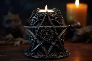 AI generated Antique Pentagram candle holder. Generate Ai photo