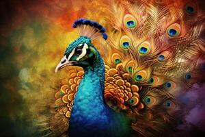 AI generated Vibrant Peacock bird art beauty. Generate Ai photo