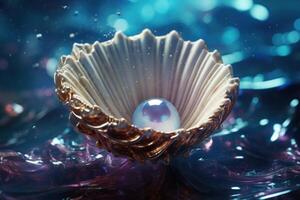 AI generated Glowing Sea pearl shell. Generate Ai photo