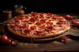 AI generated Hearty Pizza pepperoni italian. Generate Ai photo