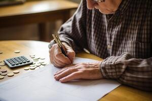 AI generated Budget-conscious Pensioner managing finances. Generate Ai photo