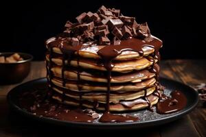 AI generated Sweet Pancakes with honey and chocolates. Generate Ai photo