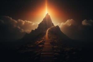 AI generated Luminous Path mountain light. Generate Ai photo