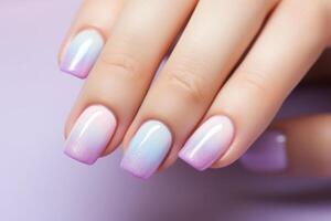 AI generated Feminine Pastel color of nail polish beauty. Generate Ai photo