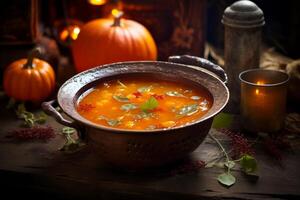 AI generated Hearty Pumpkin soup food. Generate Ai photo