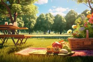 AI generated Sunny Picnic day mockup. Generate Ai photo