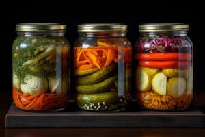 AI generated Crunchy Pickled vegetables jar. Generate Ai photo