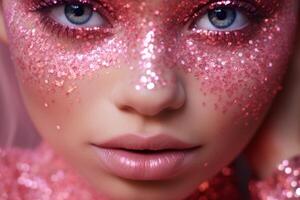 AI generated Model girl pink glitter. Generate Ai photo