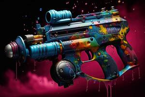 AI generated Agile Person playing paintball gun weapon. Generate Ai photo