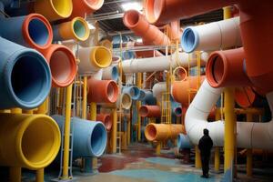 AI generated Sturdy Pipes installing concrete tunnel road. Generate Ai photo