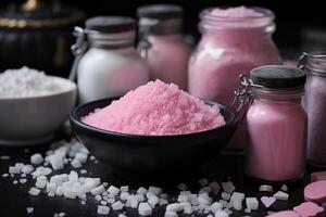 AI generated Colorful Pink black salt piles on background. Generate Ai photo