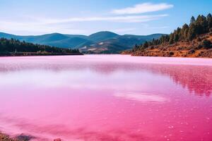 AI generated Majestic Pink lake view. Generate Ai photo