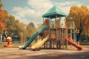 AI generated Well-maintained Playground equipment safety. Generate Ai photo