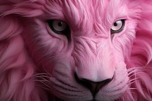 AI generated Captivating White lion pink background closeup. Generate Ai photo