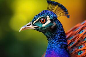 AI generated Vibrant Peacock head bird. Generate Ai photo