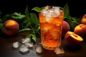 AI generated Refreshing Peach iced tea glass. Generate Ai photo