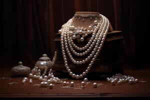 AI generated Gleaming Pearl necklace. Generate Ai photo