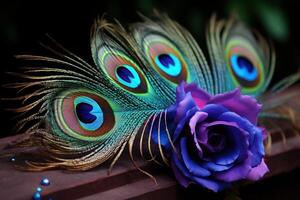 AI generated Vibrant Peacock feather flowers. Generate Ai photo