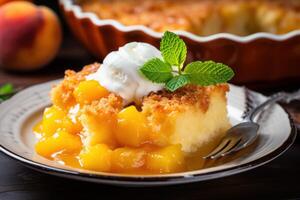 AI generated Sweet Peach cobbler. Generate Ai photo