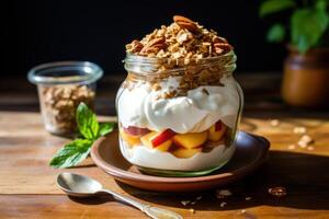 ai generado nutritivo melocotón yogur alimento. generar ai foto