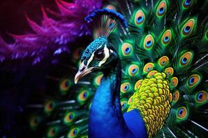 AI generated Colorful Peacock bird. Generate Ai photo