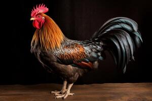 AI generated Vibrant Rooster on farm fence. Generate Ai photo