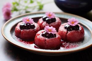 AI generated Savory Plum dumplings with poppy seeds. Generate ai photo