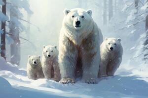 AI generated Majestic Polar bears snow arctic cold. Generate Ai photo