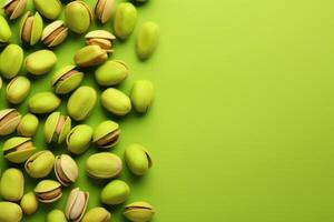 AI generated Green Pistachio nuts mockup. Generate Ai photo