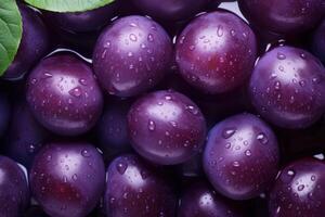 AI generated Vibrant Violet plum with water splashes on purple background. Generate ai photo