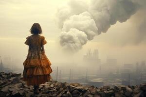 AI generated Cautious Person in gas mask in polluted air. Generate Ai photo